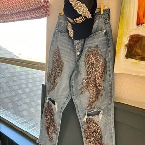 🛑Exclusive Custom Made Jean sequin and beaded Appliqués